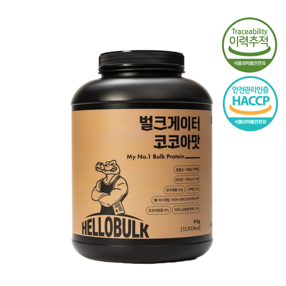 헬로벌크 벌크게이터 단백질 쉐이크 식사대용 게이너 살찌는보충제 벌크업 코코아맛, 4kg, 1개
