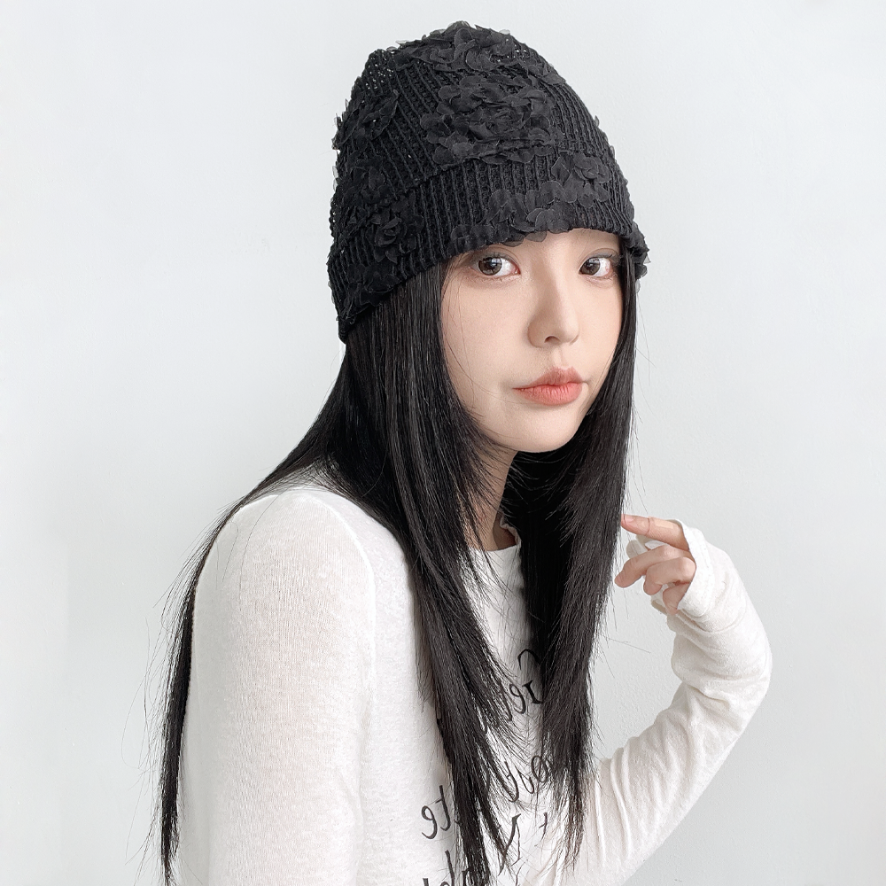 루 시어 꽃 플라워 메쉬 니트 비니 여성 봄 여름 버킷햇 두건 - 상세 이미지 3