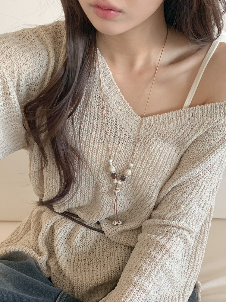 [보호시크] 세라믹 아메카지 빈티지 우드 매듭 보헤미안 끈 롱 목걸이 8type 상세 이미지 52