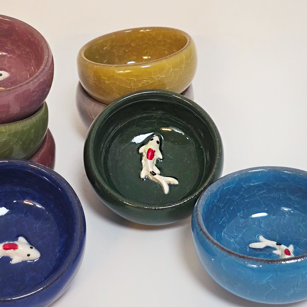 일본 고급 잉어 사케잔/ 종지 겸용 (사이즈: 지름6cm x 높이3cm) 일본수입 이미지 7