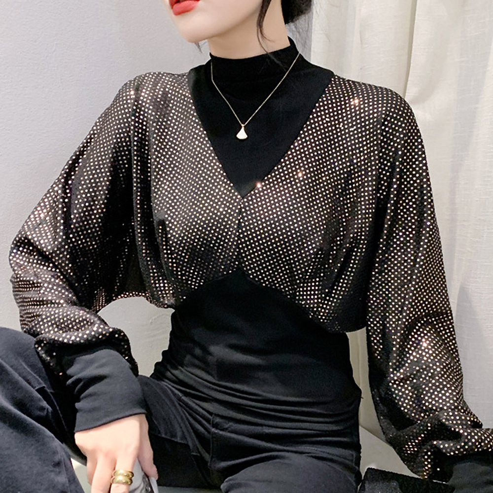 모네르 라인댄스상의 옷 가오리스팽글 라인 라틴 댄스복 - 상품 이미지