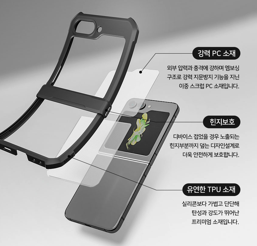 풀커버 힌지 보호 범퍼 케이스 투명, 갤럭시Z 플립5 - 상세 이미지 4