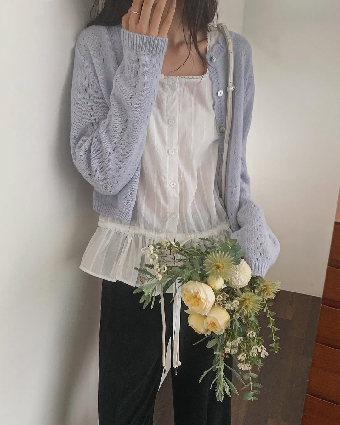 [나오자마자 매장 1등] 오버무드 스카시 펀칭 레이어드 러블리 물결 가디건 3color 상세 이미지 26