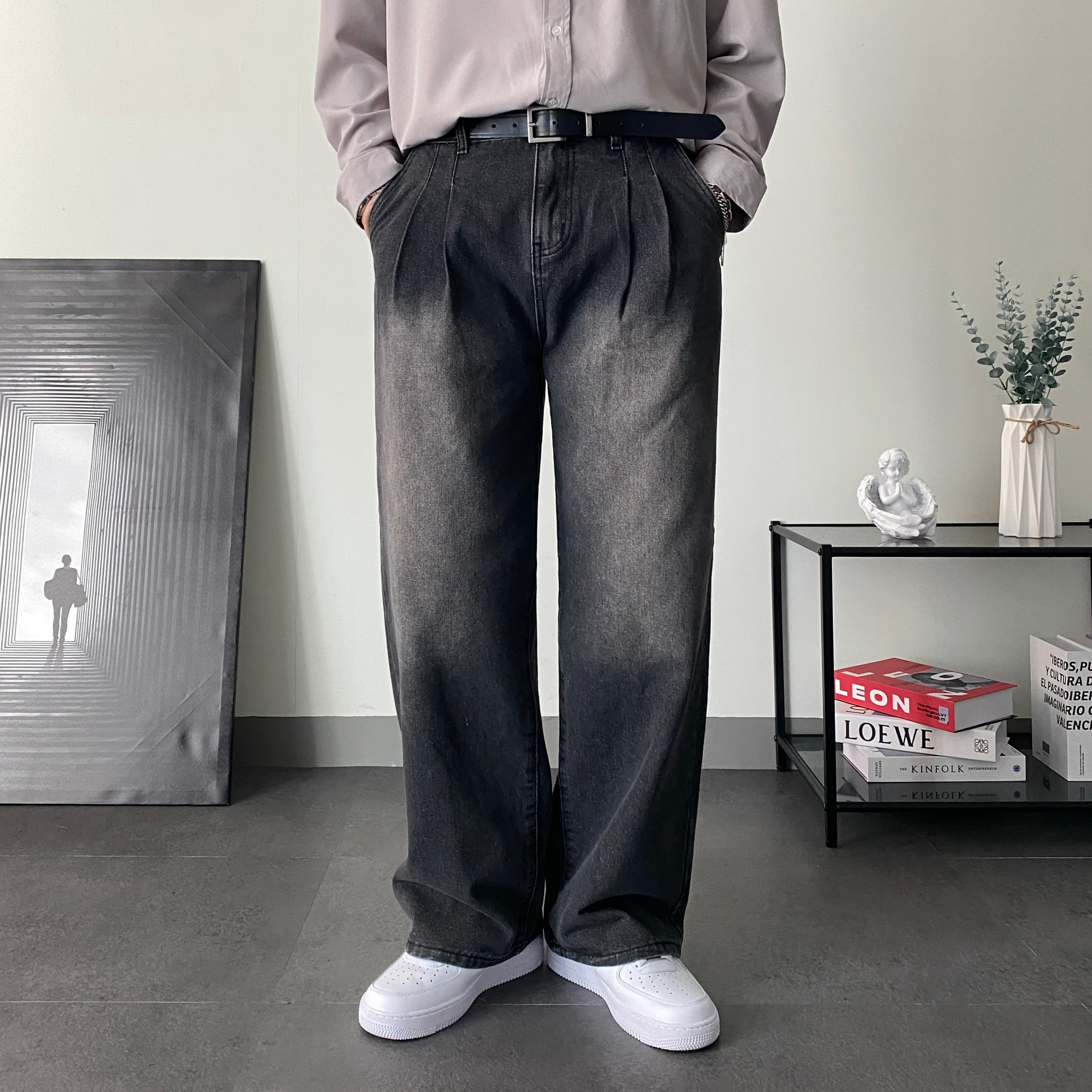 남자연청바지 루즈핏청바지 통청바지 - 상세 이미지 2