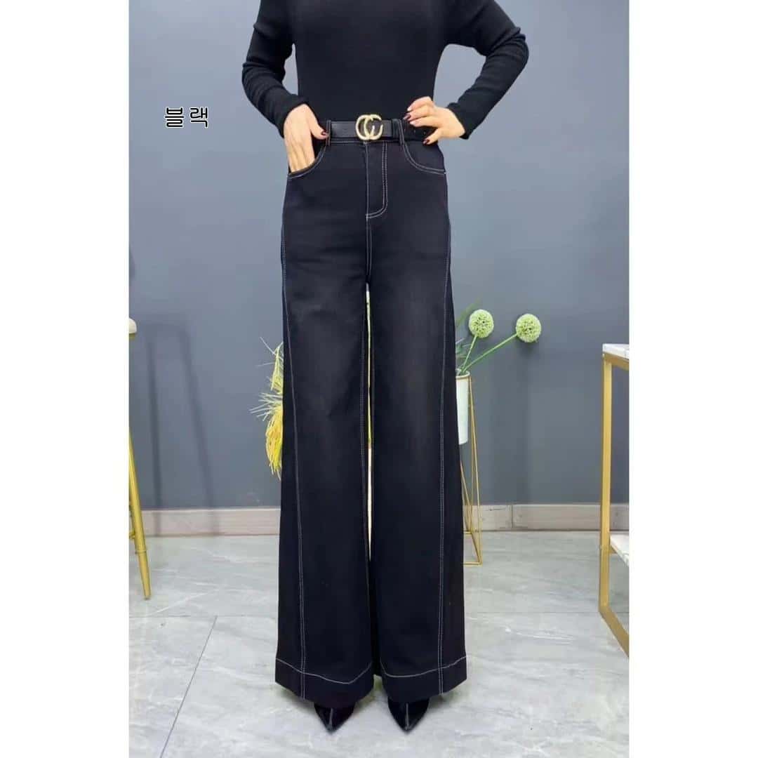 여성 봄가을 일자 데님바지 하이웨스트 스판 데일리 데님와이드팬츠 - 상세 이미지 3