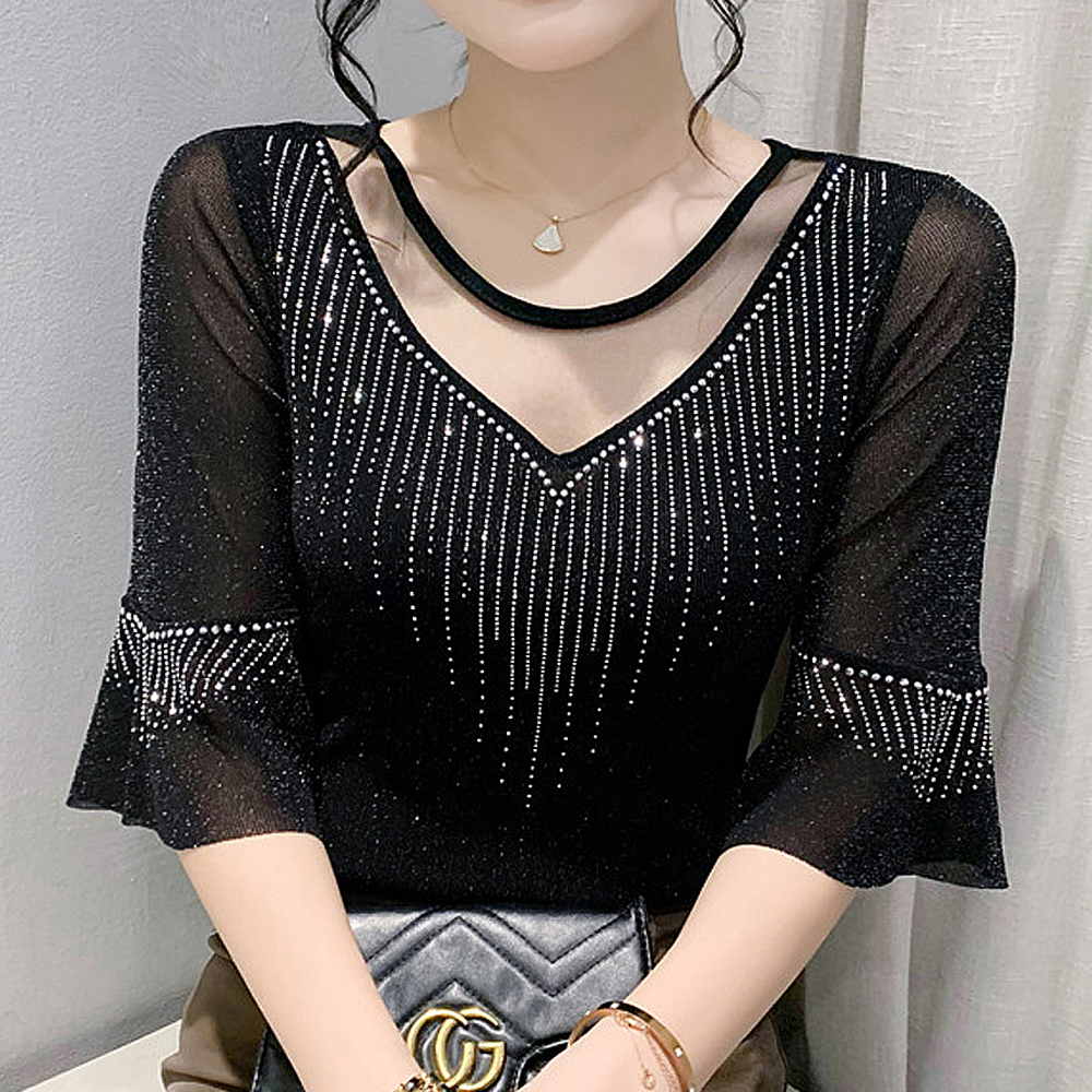 모네르 라인댄스복 상의 브이넥시스루큐빅 줌바 라틴 댄스복 이미지 8