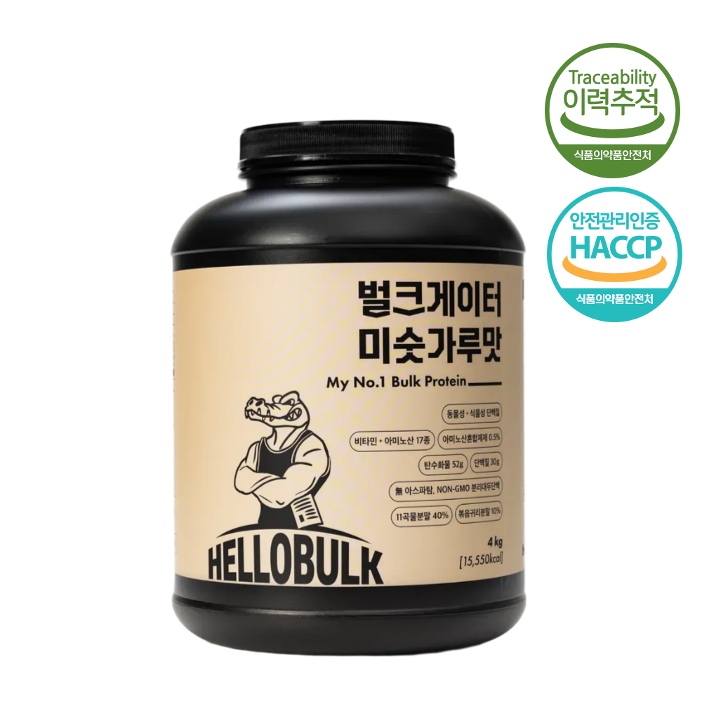 헬로벌크 벌크게이터 단백질 쉐이크 식사대용 게이너 살찌는보충제 벌크업 미숫가루맛, 4kg, 1개