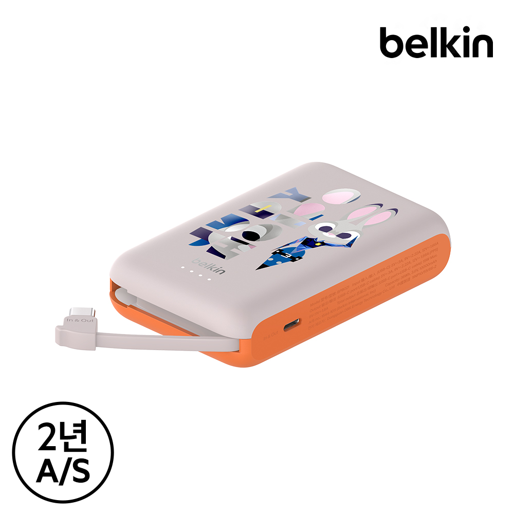 벨킨 디즈니 C타입 케이블 일체형 20W 10000mAh 보조배터리 주토피아(BPB021qcOG-DY) - 상세 이미지 5