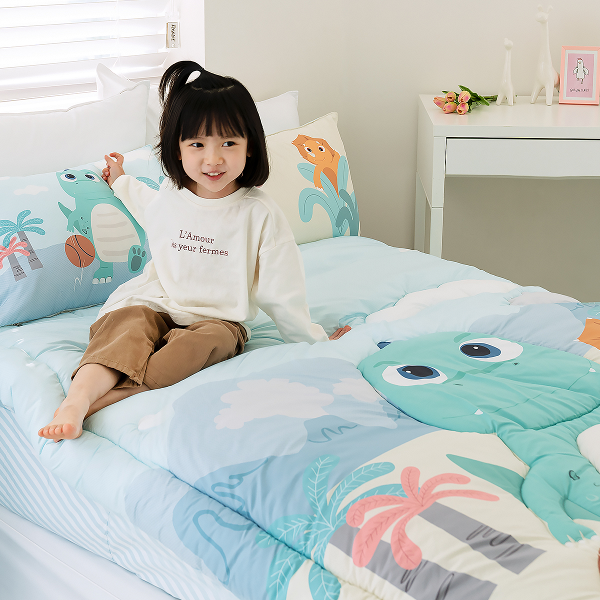 키덜트 취향저격 먼지없는 간절기 알러지케어 차렵이불 베개세트 맥스덩크 (공룡), S.SS(싱글.슈퍼싱글겸용)