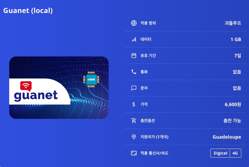 과들루프 로컬망 이심 eSIM Digicel 바스테르 포인트아피트르 생트 라 소프리에르 화산 과들루프 국립공원 그랑드 테르 해변 이심통 - 상세 이미지 5