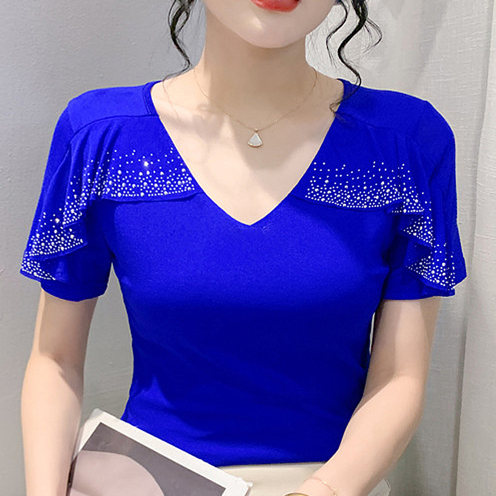 여름 라인댄스복 상의 살랑큐빅러플탑 라인 라틴 댄스 이미지 6