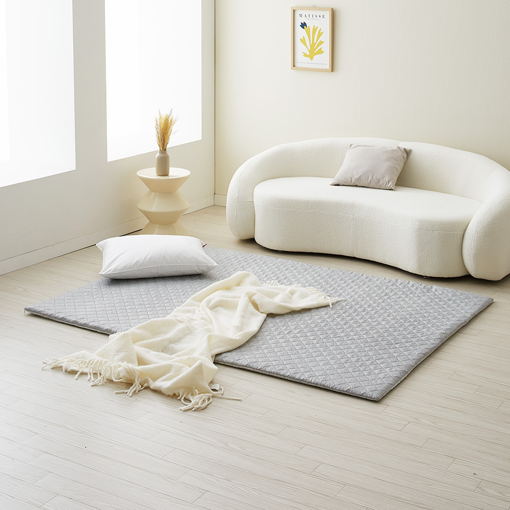 탄탄한 접이식 매트리스 침대 토퍼 바닥 수면매트 탄소섬유 라이트그레이 XS(미니싱글)