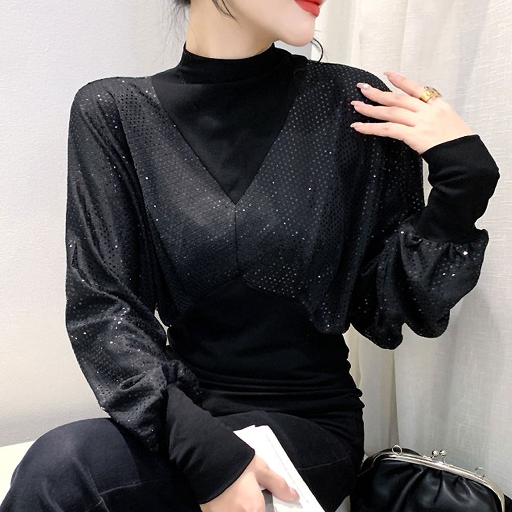 모네르 라인댄스상의 옷 가오리스팽글 라인 라틴 댄스복 이미지 6