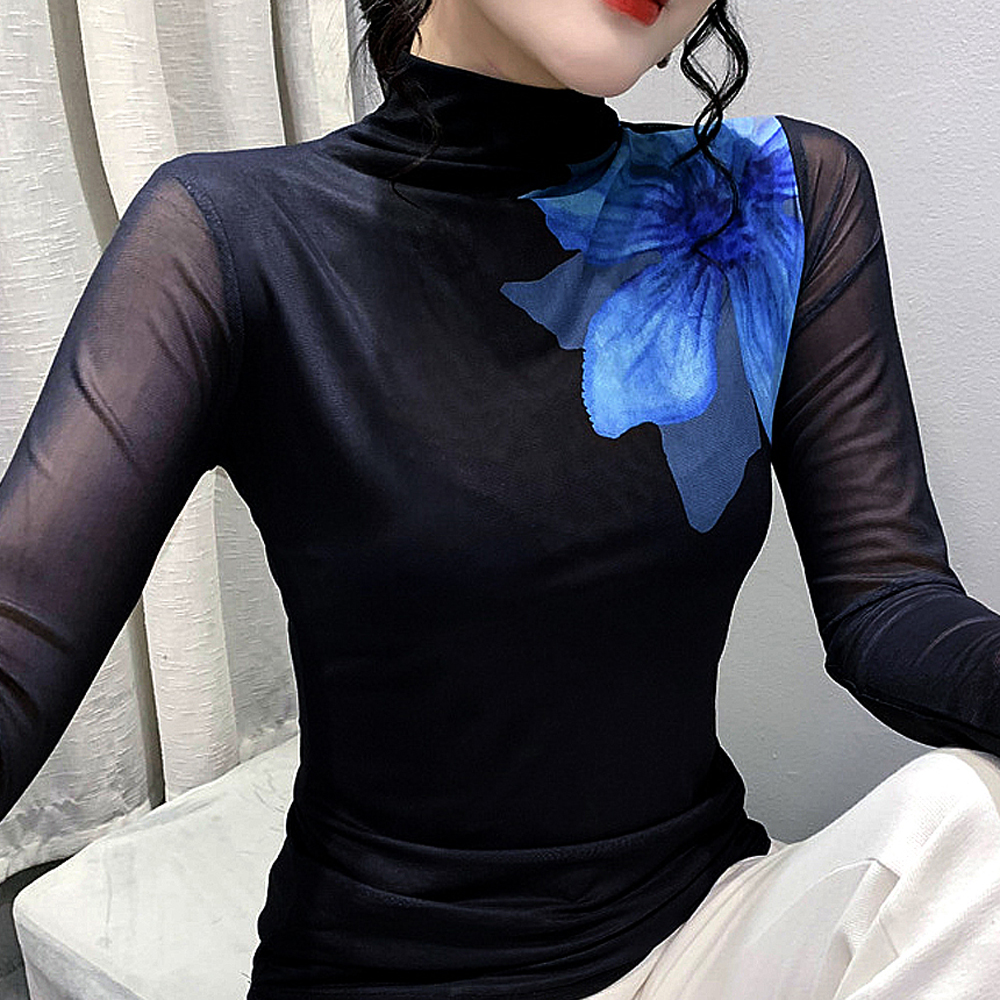 모네르 라인댄스 상의 옷 빅플라워시스루 라인 라틴 댄스복 - 상세 이미지 3