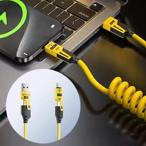 4in1 스프링 핸드폰 고속 멀티 충전 케이블 USB PD CtoC 8핀 C타입 충전선