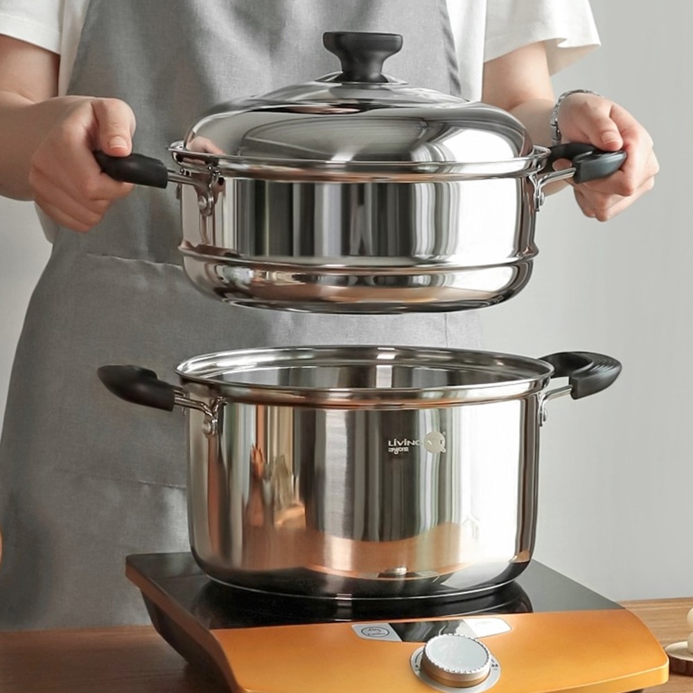 박대표마켓 스텐 인덕션 찜기 찜냄비 2단 찜솥 찜통 24cm - 상품 이미지
