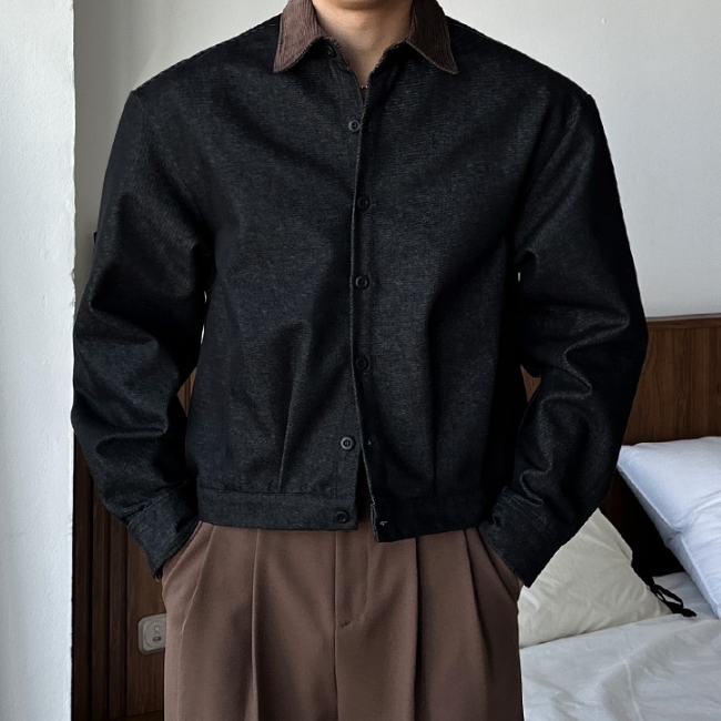 남자 노비 오버핏 봄 가을 간절기 캐주얼 카라 크롭 워크 자켓 - 상세 이미지 3