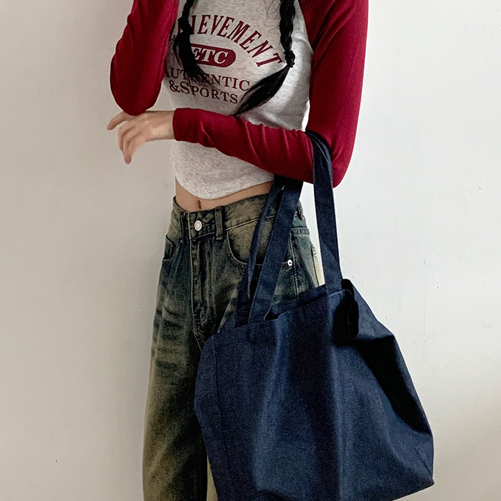 무지 데님 에코백 청 데일리 에코백 - 상세 이미지 3