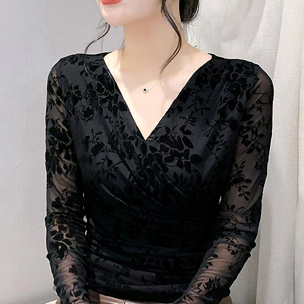 라인댄스복 라인댄스 상의 옷 로즈시스루탑 스포츠댄스복 - 상세 이미지 3