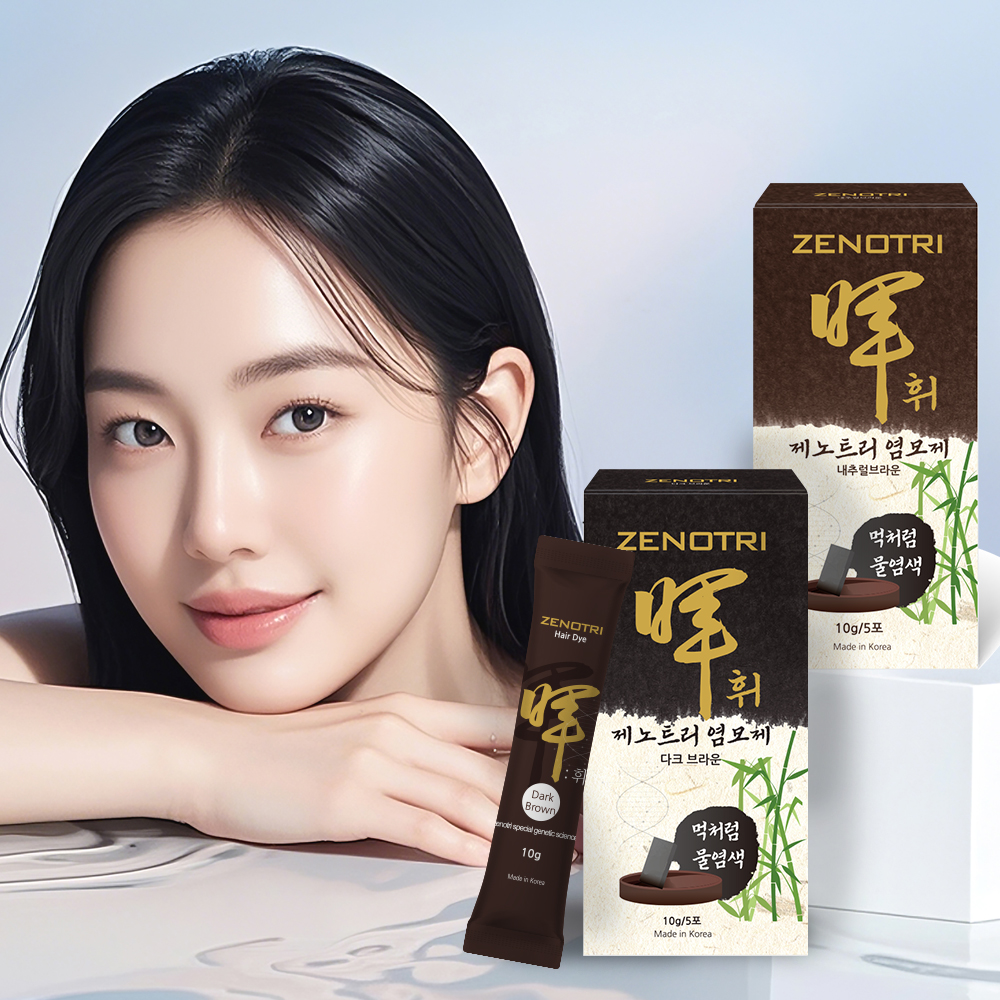 제노트리 염모제 휘, 흰머리 새치커버 간편한 셀프 순한 물염색 5회분, 다크브라운 내추럴브라운 - 상품 이미지