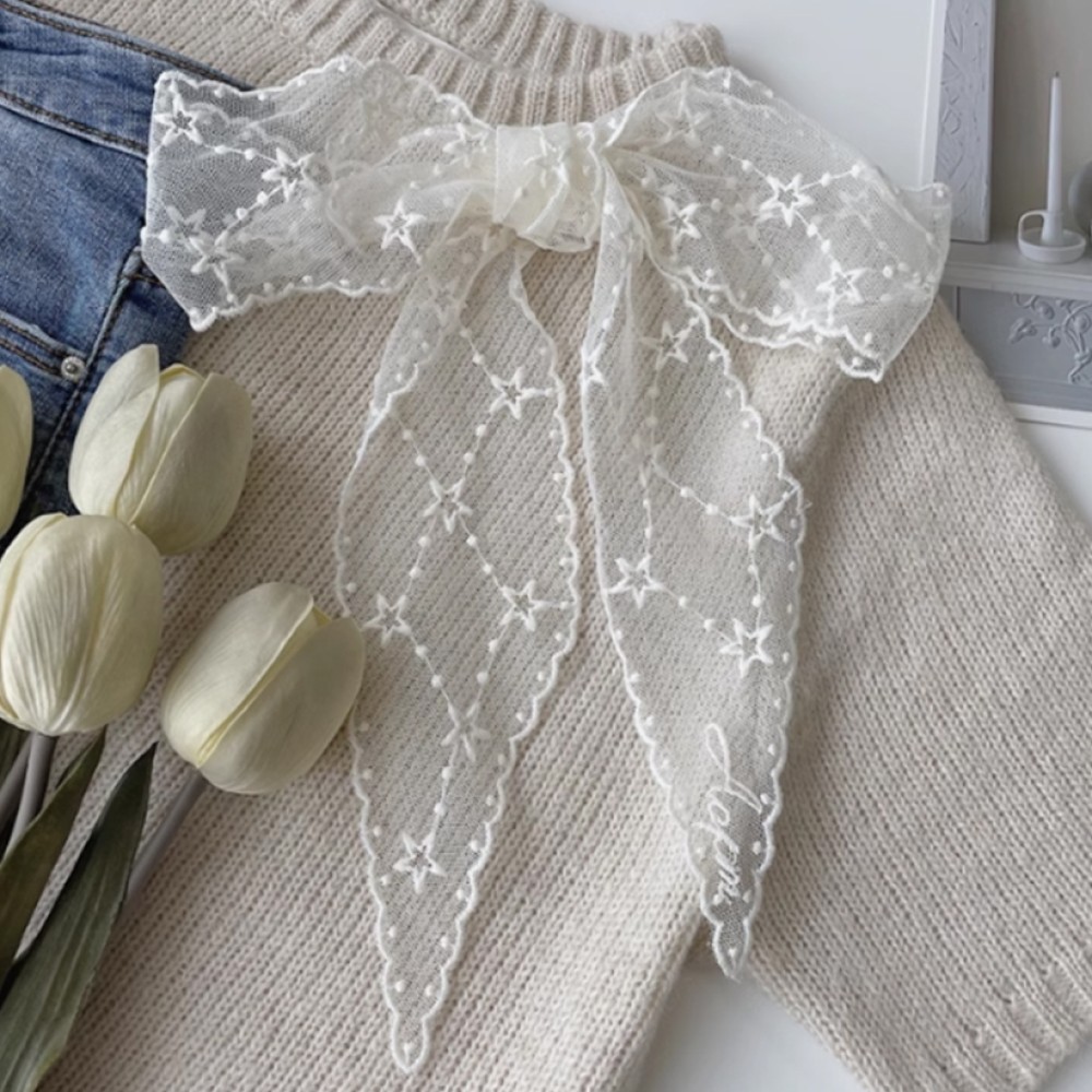 레이스 시스루 쁘띠 스카프 별 패턴 반다나 헤어 리본묶기 가방 꾸미기