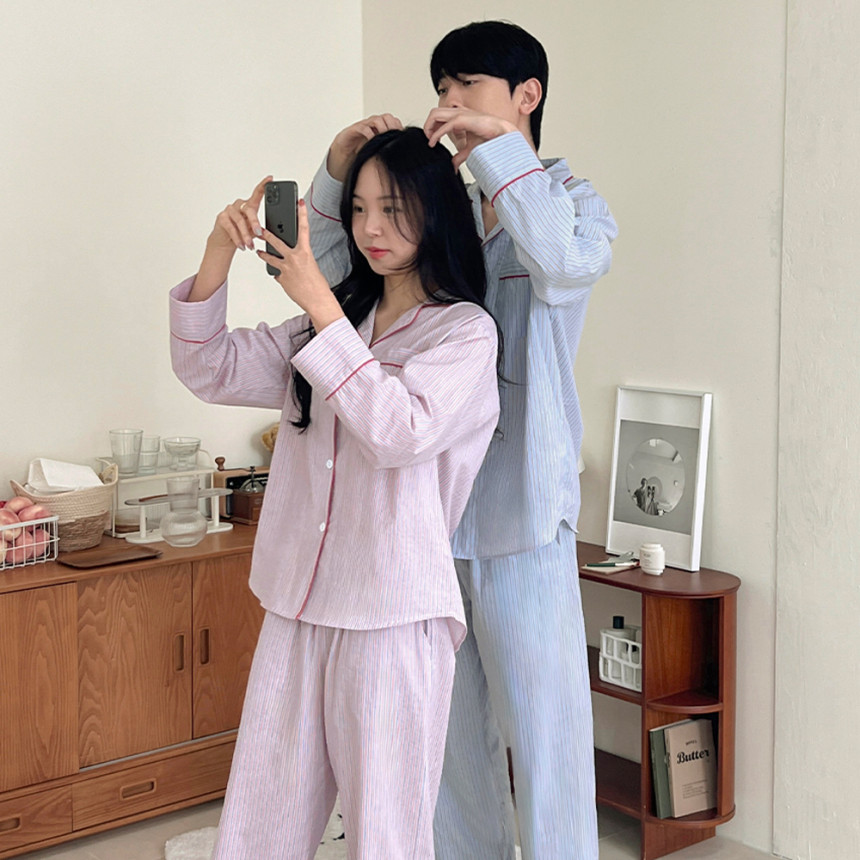 [A.made] 코코조이 스트라이프 긴팔 커플파자마 남녀공용 잠옷세트 2color
