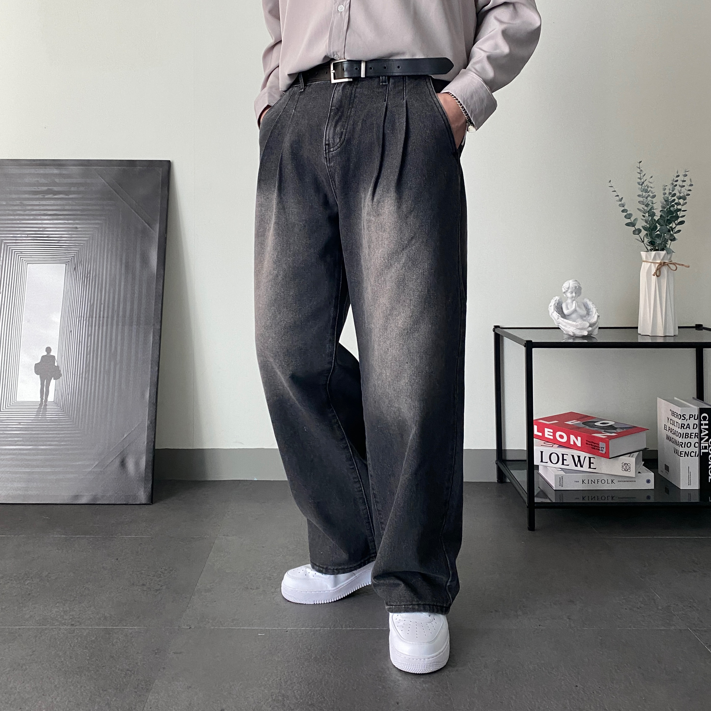 남자연청바지 루즈핏청바지 통청바지 - 상세 이미지 3