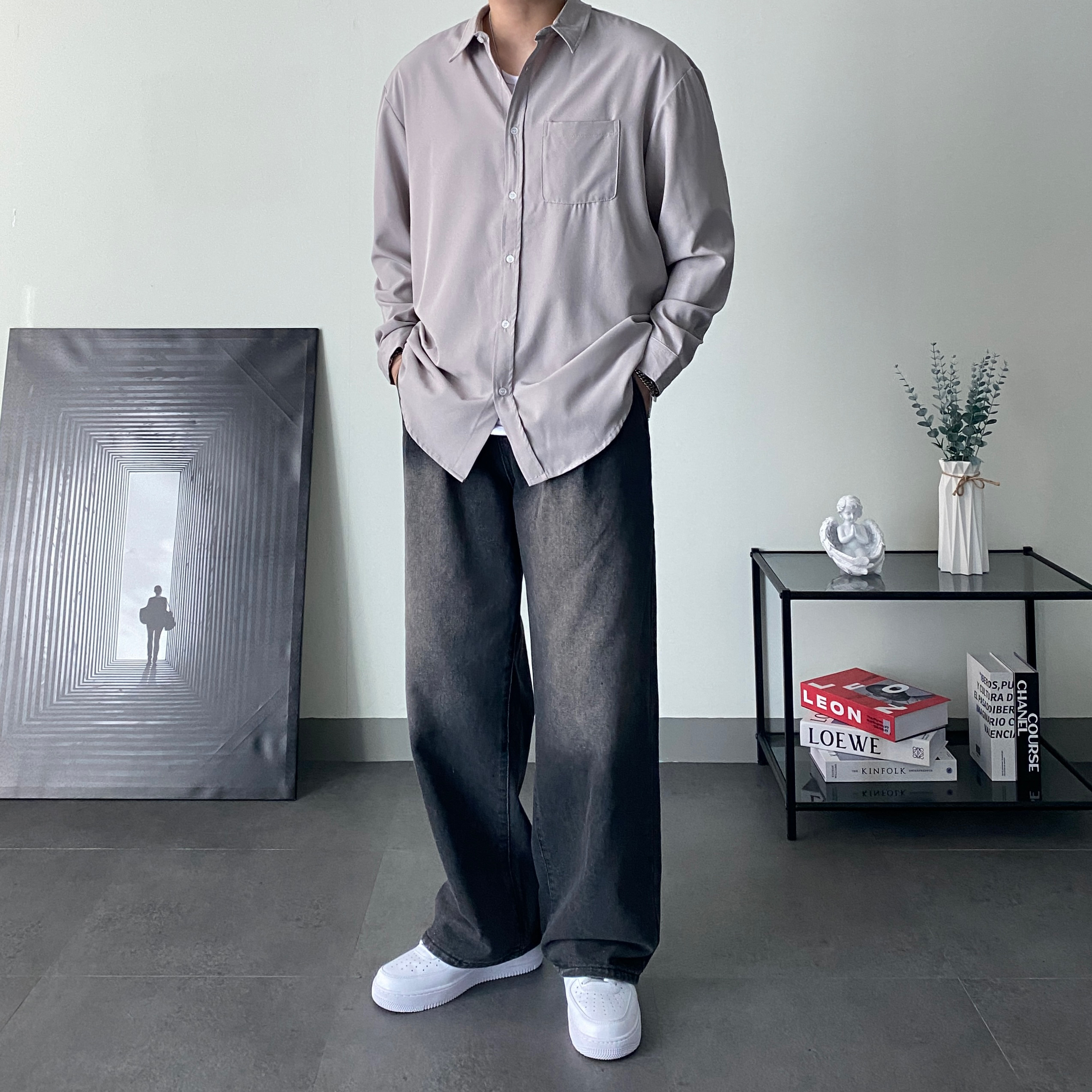남자연청바지 루즈핏청바지 통청바지 - 상세 이미지 4
