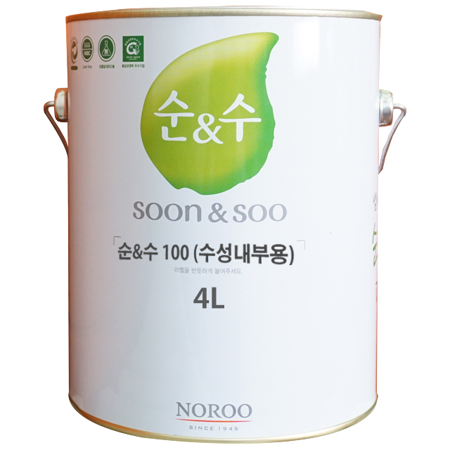 노루페인트 순앤수100 친환경 수성페인트 무광 4L 화이트1 실내 내부