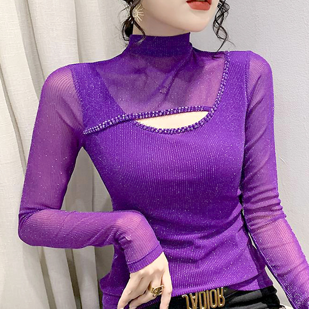 모네르 라인댄스 상의 숄더시스루 라인 라틴 댄스복 - 상품 이미지
