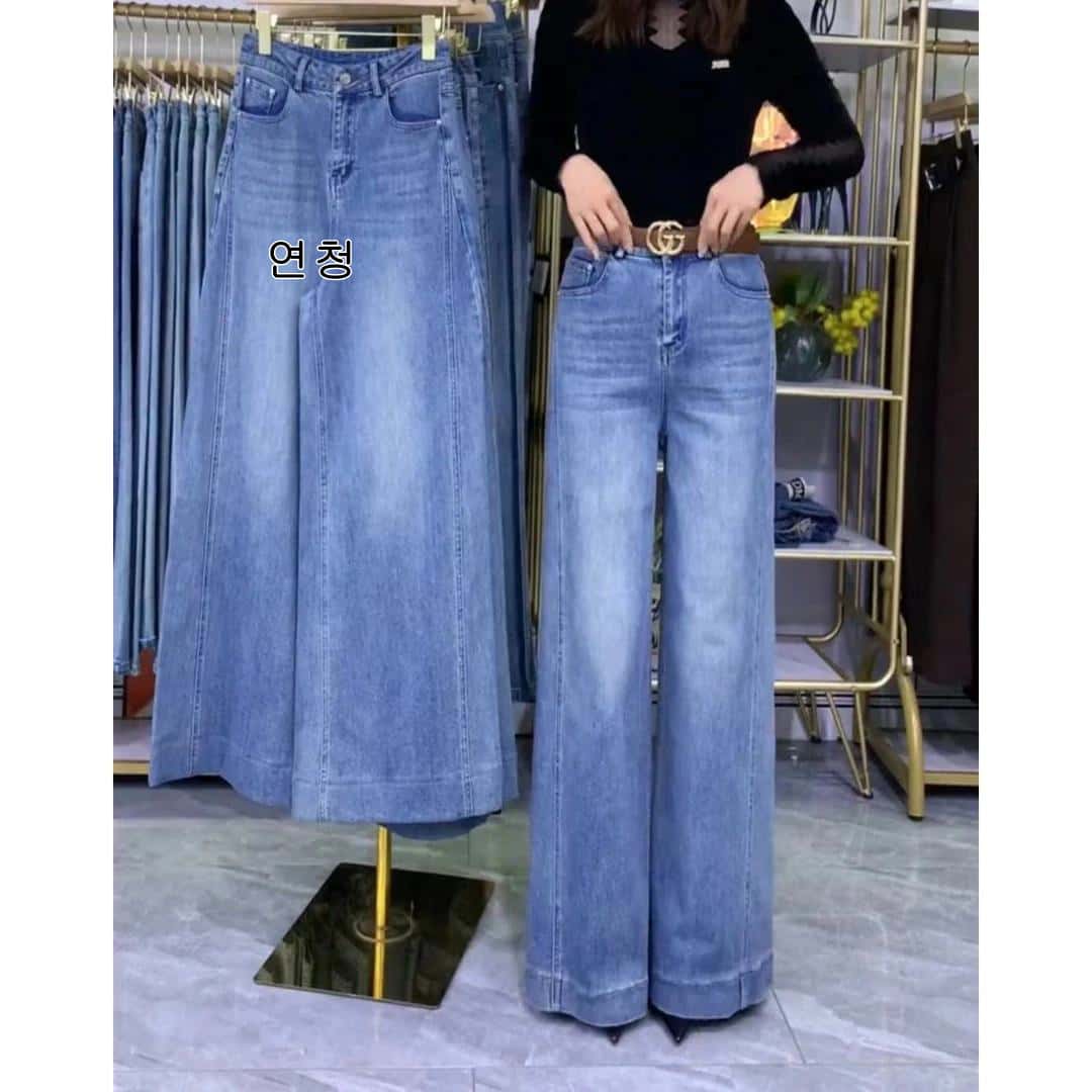 여성 봄가을 일자 데님바지 하이웨스트 스판 데일리 데님와이드팬츠 - 상세 이미지 5
