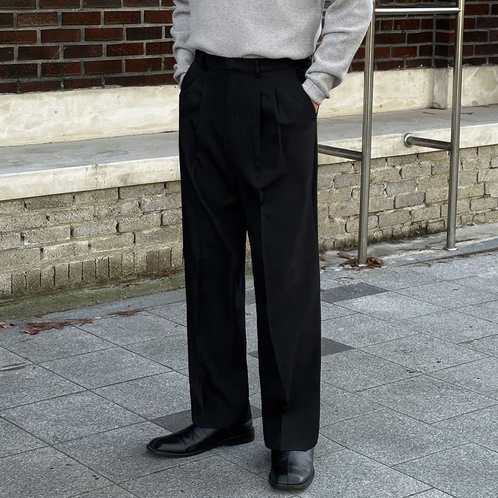 남자 와이드팬츠 정장바지 통바지 투턱 슬랙스 - 상세 이미지 2