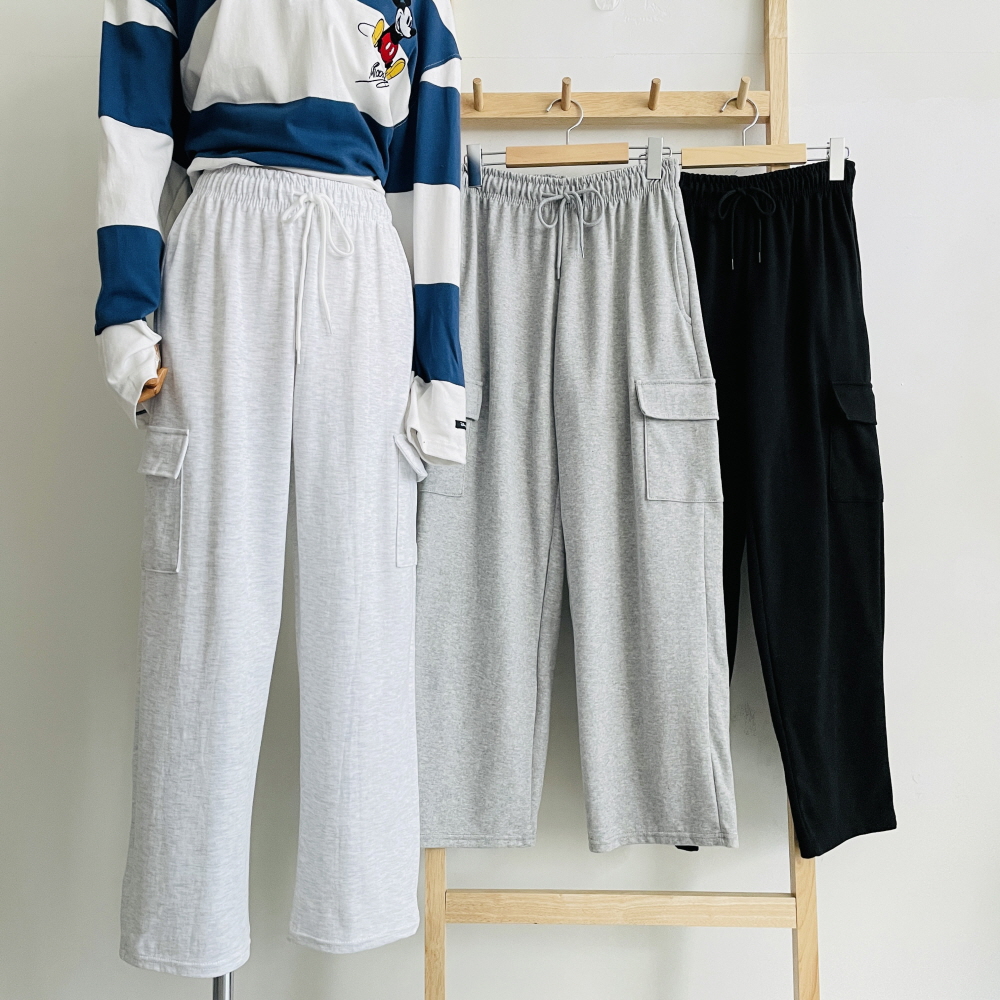 카고 와이드팬츠 통바지 여성 밴딩 트레이닝 팬츠 - 상세 이미지 4