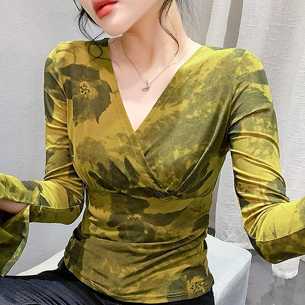 라인댄스복 라인댄스 상의 의상 스모키플라워탑 라틴 스포츠댄스복 - 상품 이미지