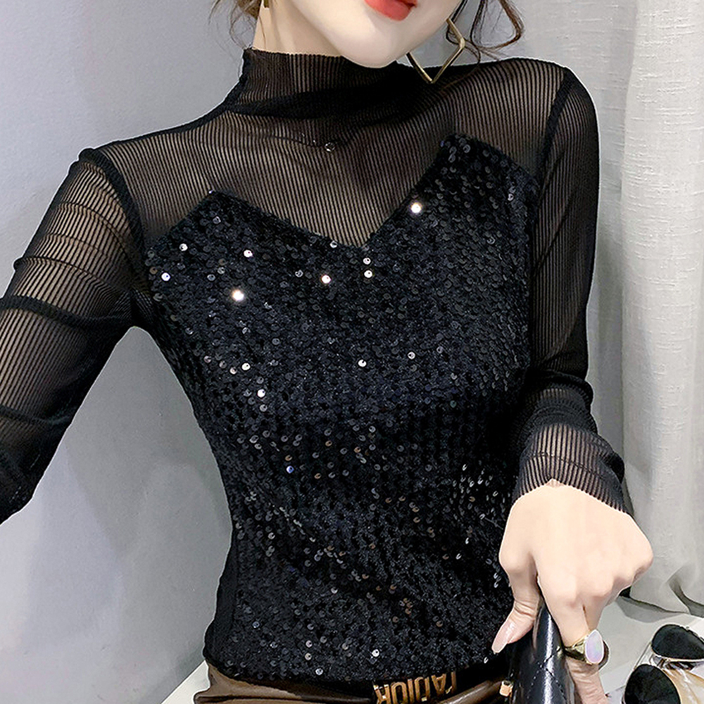 모네르 라인댄스복 상의 스팽글시스루 라인댄스 옷 - 상세 이미지 3
