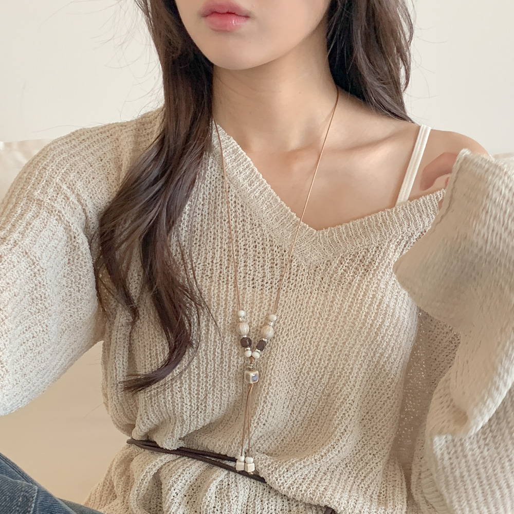 [보호시크] 세라믹 아메카지 빈티지 우드 매듭 보헤미안 끈 롱 목걸이 8type 상세 이미지 53