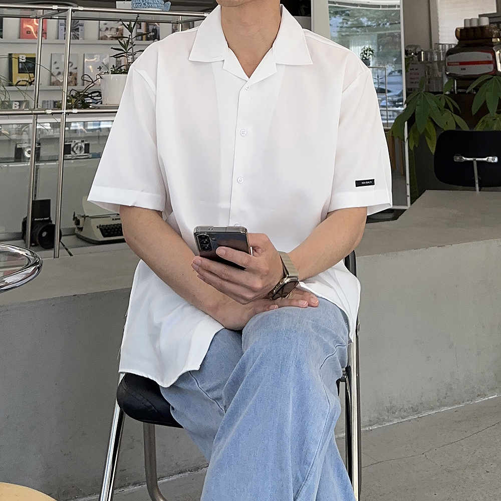 남자 반팔 셔츠 구김없는 오픈카라 여름 남방 난방 남성 셔츠 - 상품 이미지