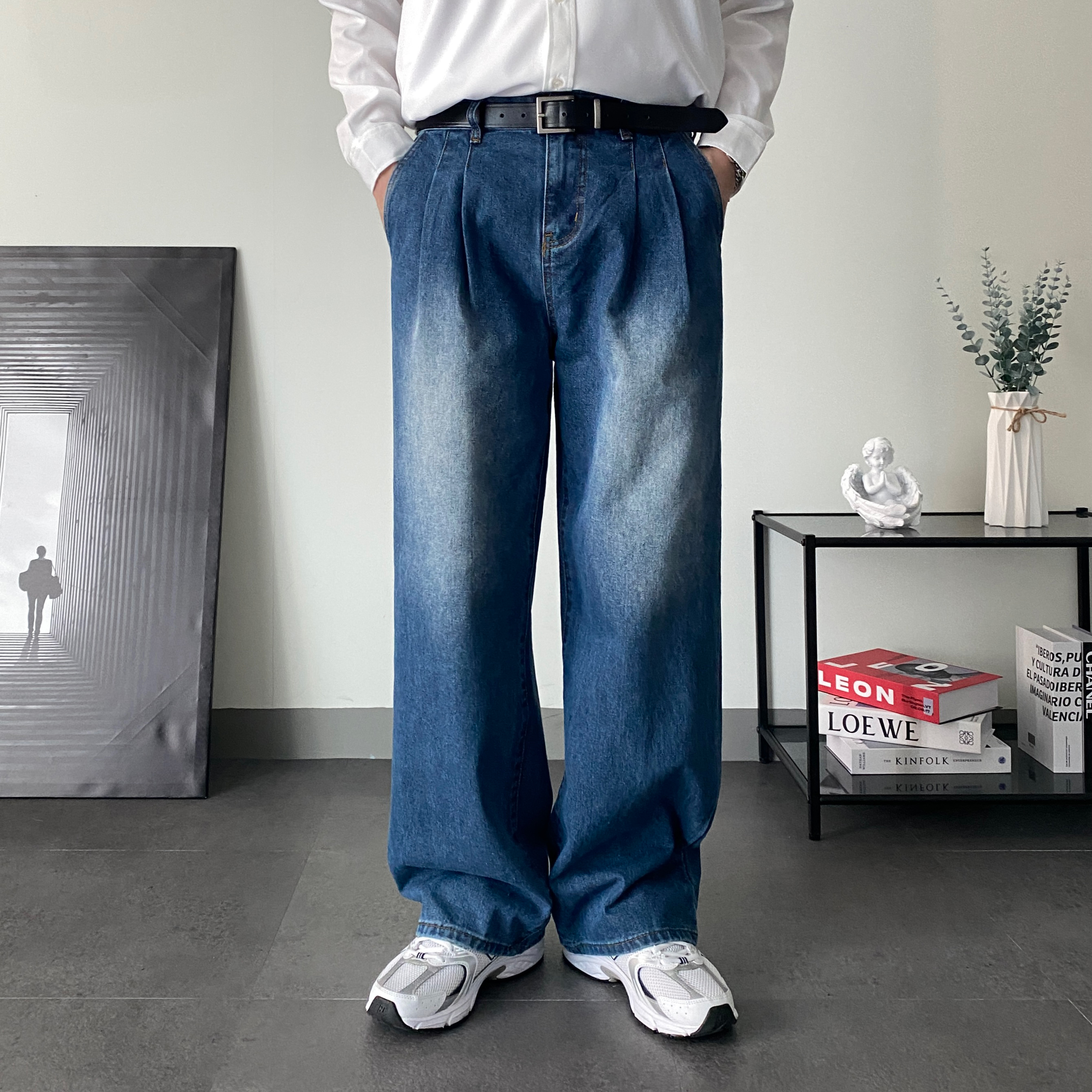 남자연청바지 루즈핏청바지 통청바지 - 상세 이미지 5