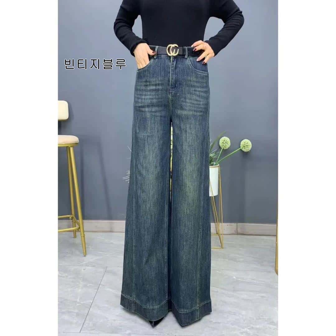 여성 봄가을 일자 데님바지 하이웨스트 스판 데일리 데님와이드팬츠 - 상세 이미지 4