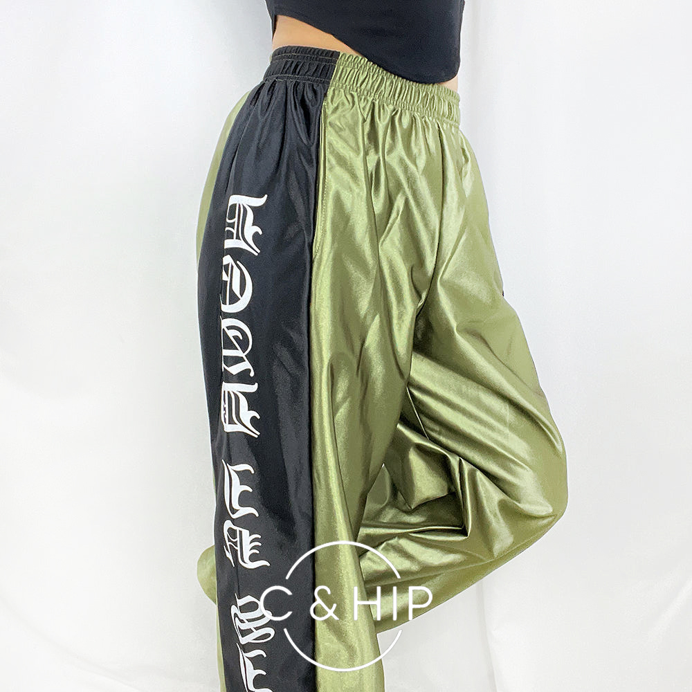 져지 트레이닝 메탈 실크 새틴 샤틴 밴딩 트랙 와이드팬츠 3color - 상품 이미지