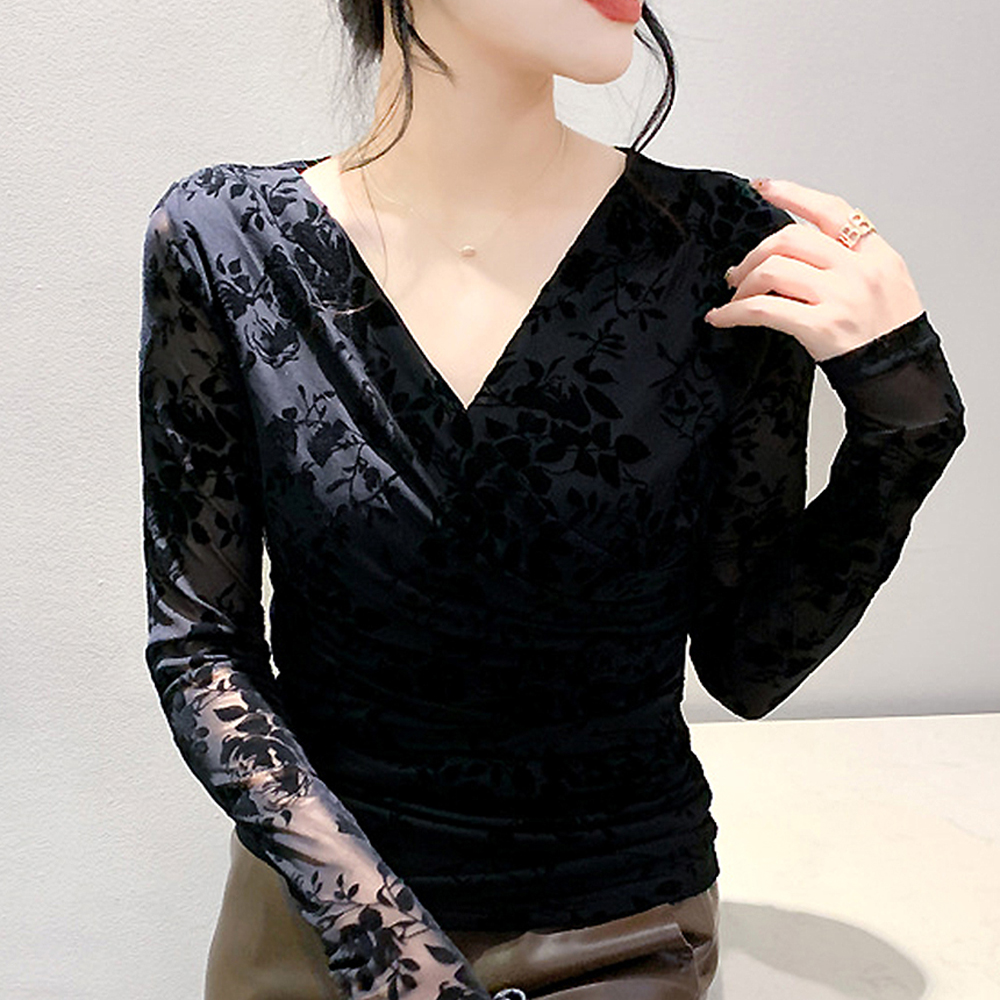 라인댄스복 라인댄스 상의 옷 로즈시스루탑 스포츠댄스복 - 상세 이미지 4