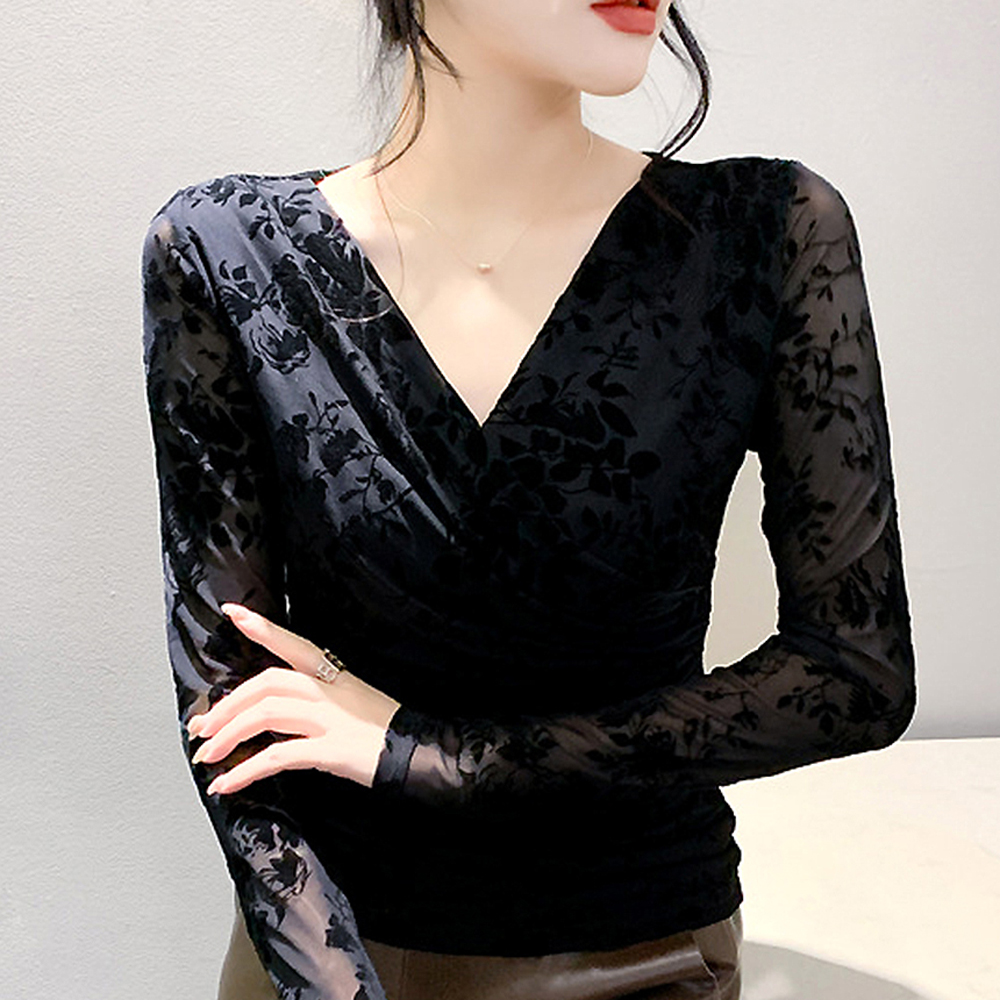 라인댄스복 라인댄스 상의 옷 로즈시스루탑 스포츠댄스복 - 상세 이미지 5