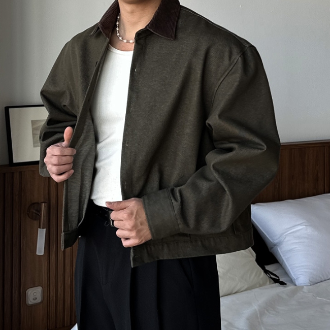 남자 노비 오버핏 봄 가을 간절기 캐주얼 카라 크롭 워크 자켓 - 상세 이미지 2