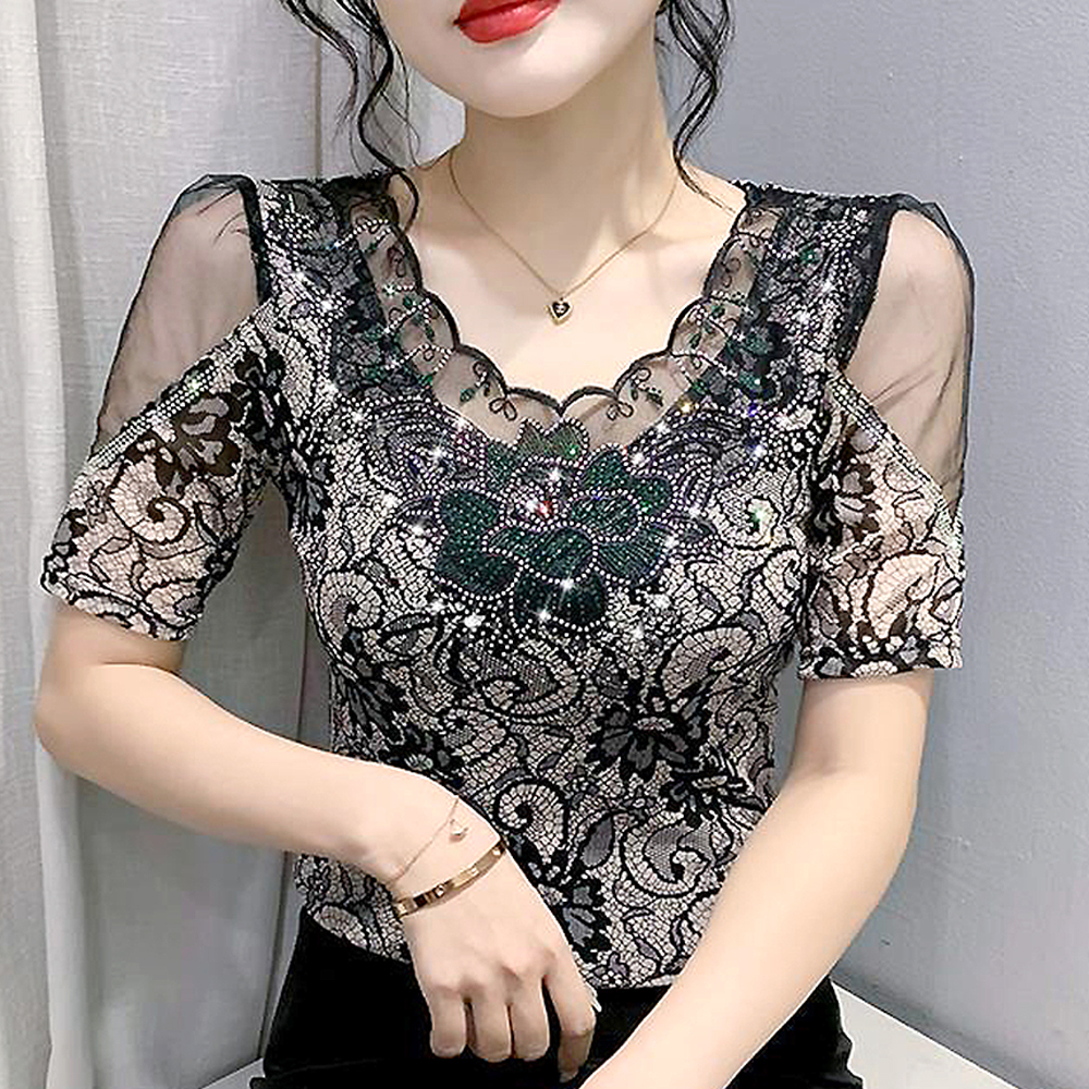 여성 라인댄스복 상의 숄더망사플라워 라인댄스 옷 줌바 의상 이미지 2