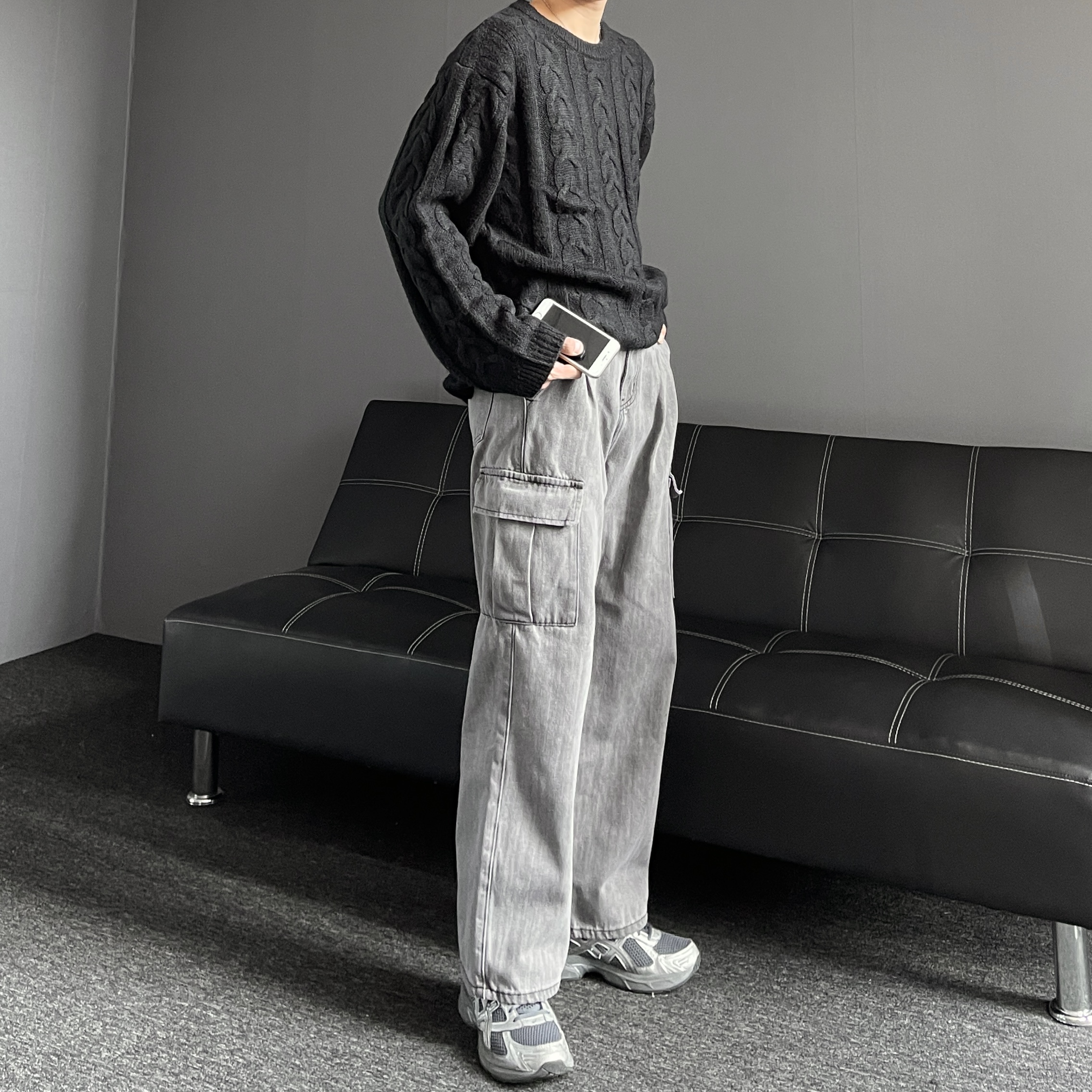 카고청바지 남자와이드청바지 흑청바지 - 상세 이미지 5