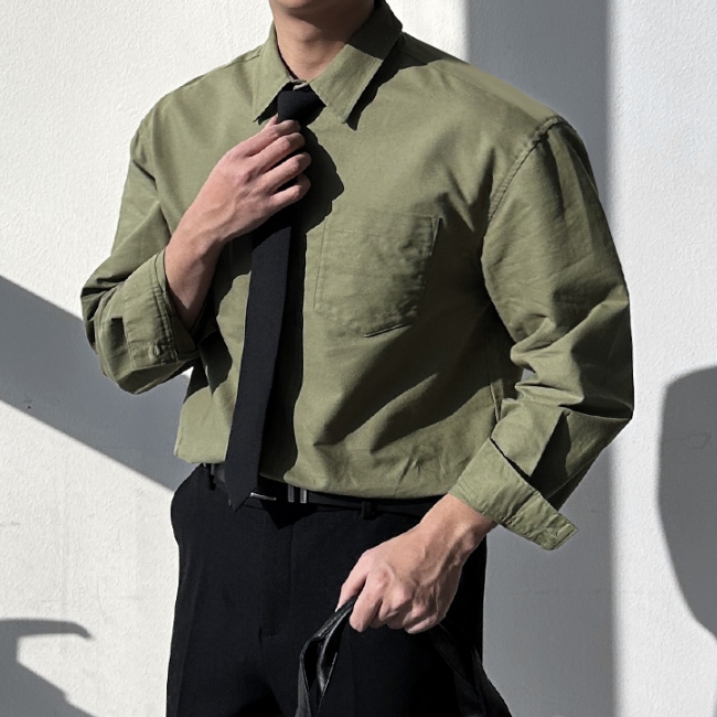 남자 캐인 루즈 오버핏 봄 가을 고밀도 면 옥스포드 셔츠 남방