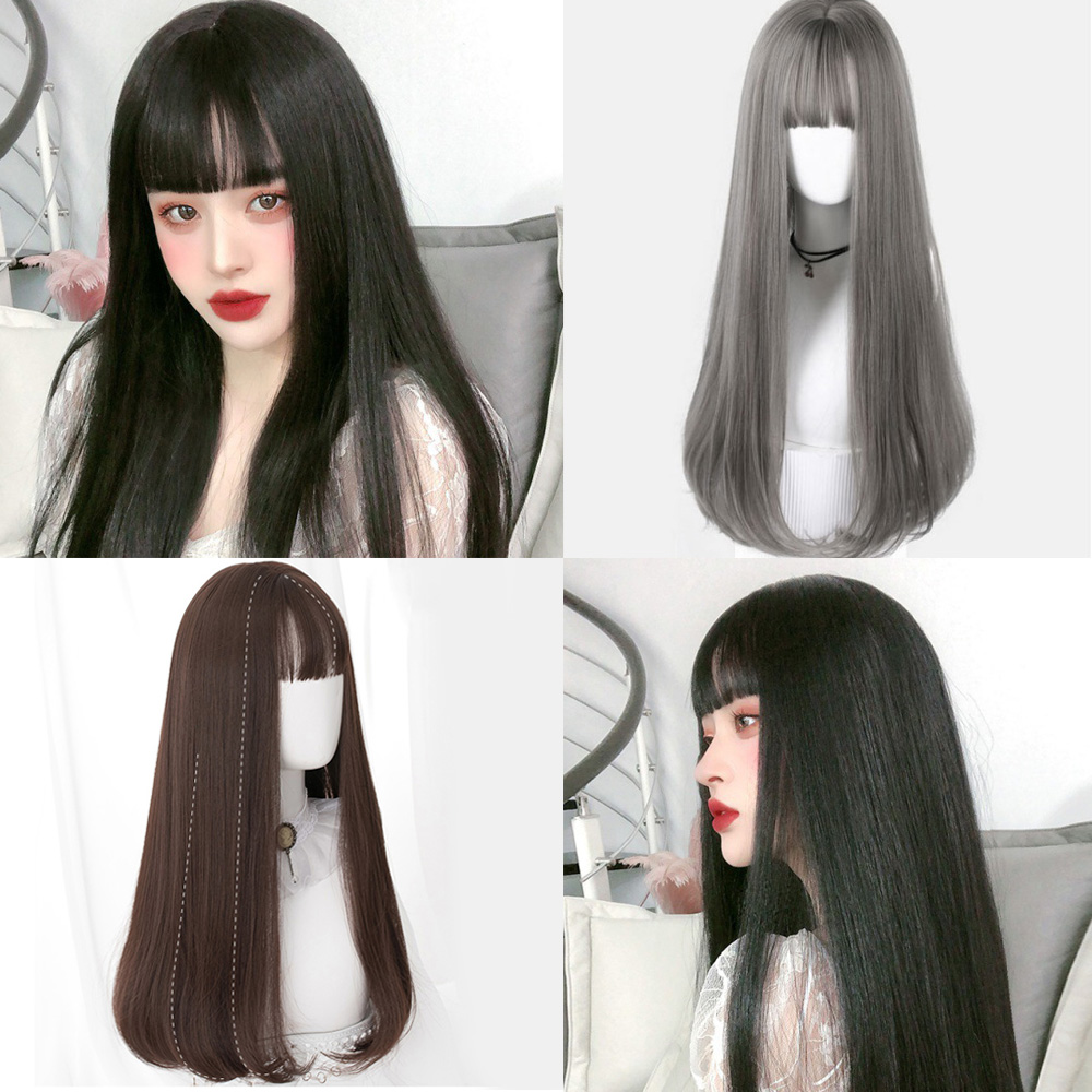 일자 앞머리 c컬 통가발 씨컬 펌 롱 긴 생머리 항암가발 전체가발 - 상세 이미지 4