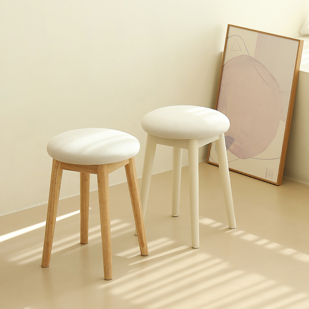 우디브 오닐 원형 원목 스툴 화장대 의자 화이트