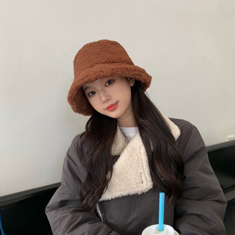무지 양털 버킷햇 양털 벙거지 모자 겨울 뽀글이모자 - 상세 이미지 2