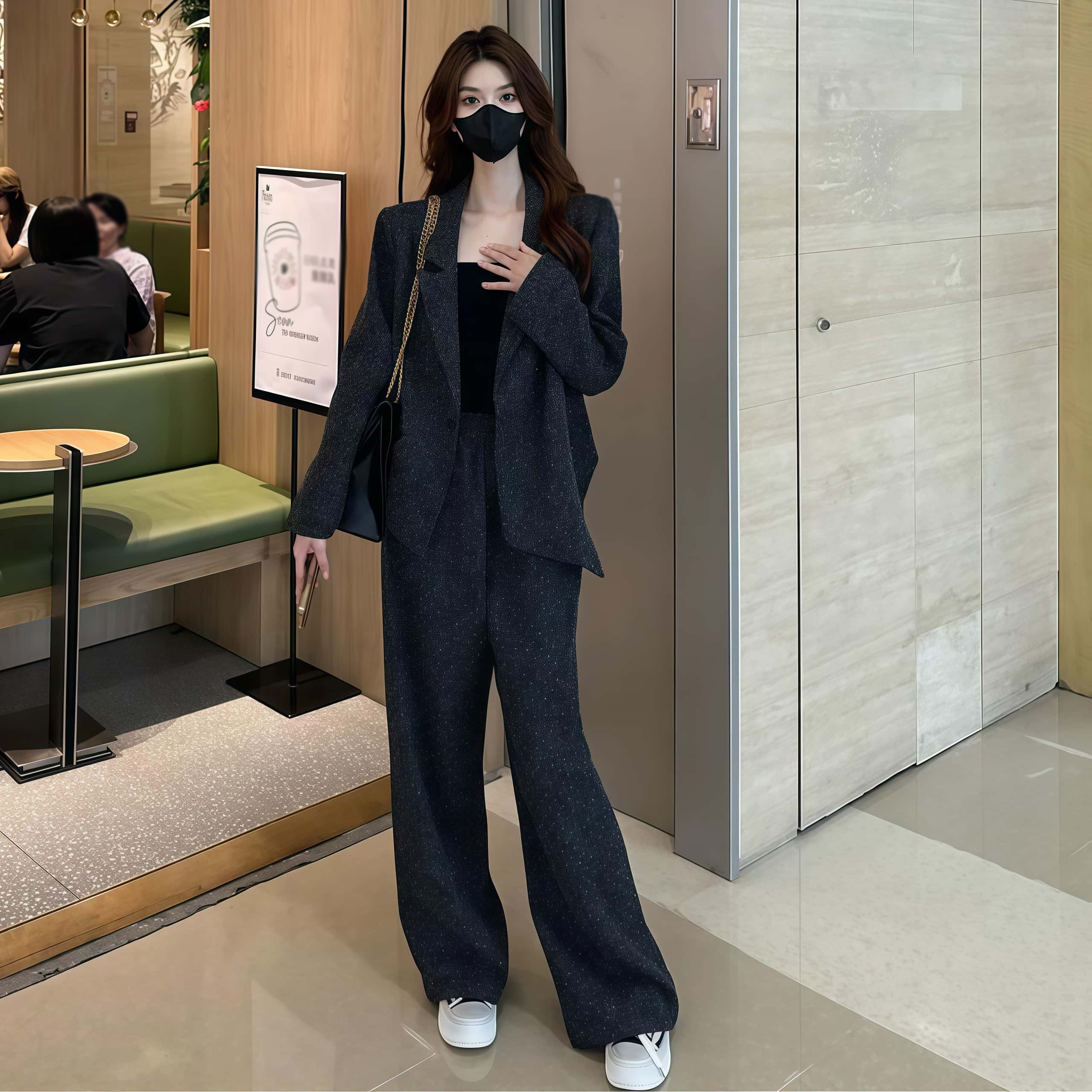 여성 정장바지세트 고급 다이몬드 봄신상 오피스룩 투피스 - 상세 이미지 2